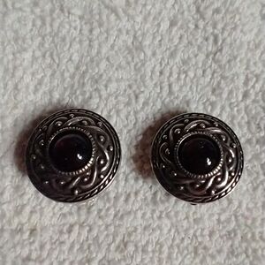 Silvertone red decorative clip earrings